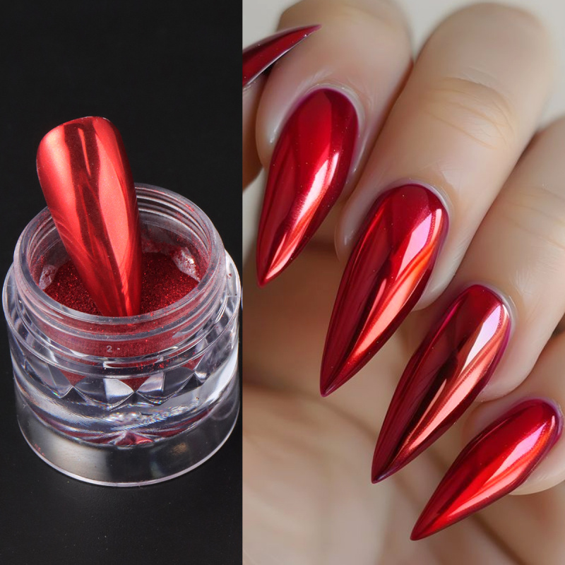 Chrome Red Pink Nail Glitter P - Nail Art Valentine ulasan dan harga