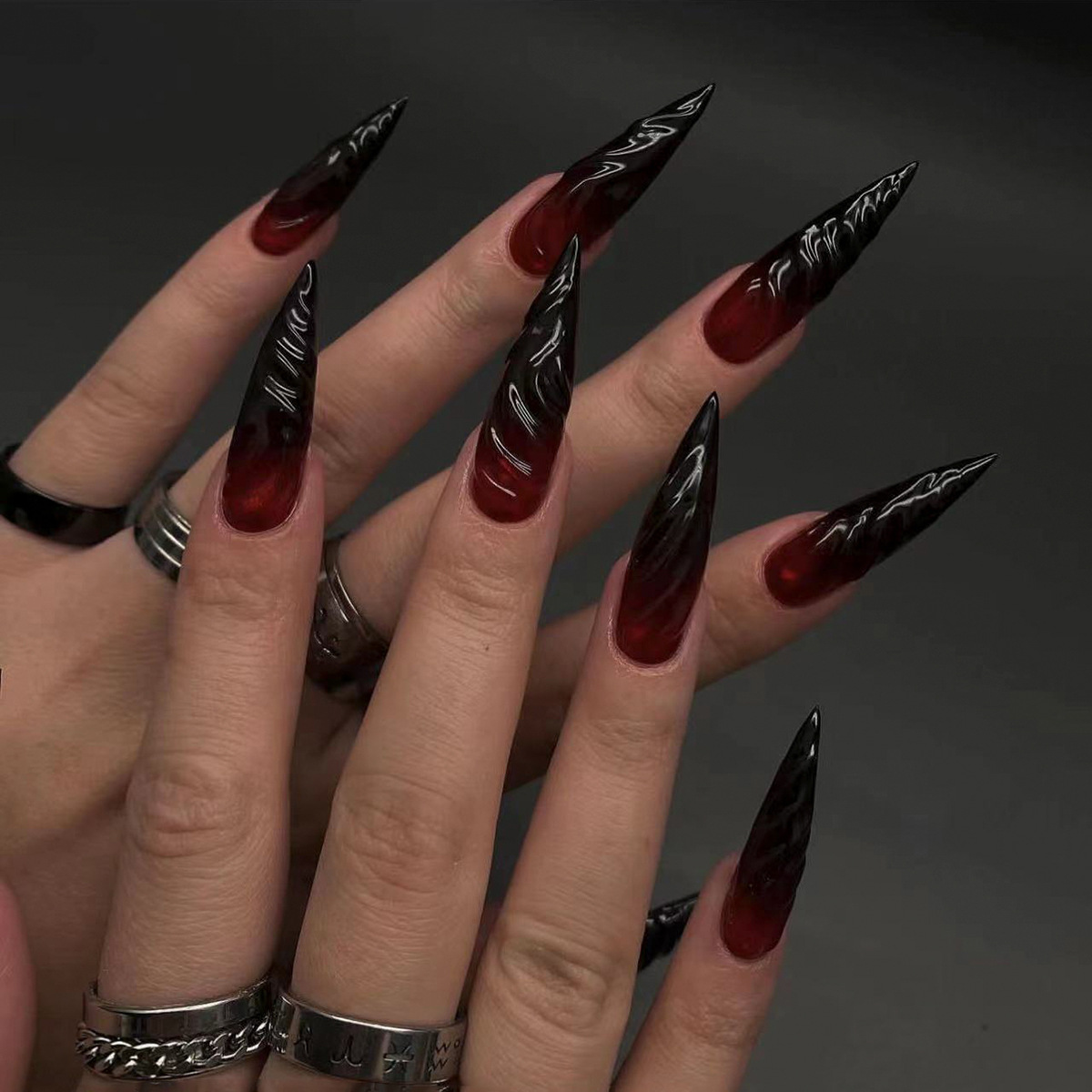 24Pcs Stiletto Shape Black Red - Nail Art Y2K ulasan dan harga