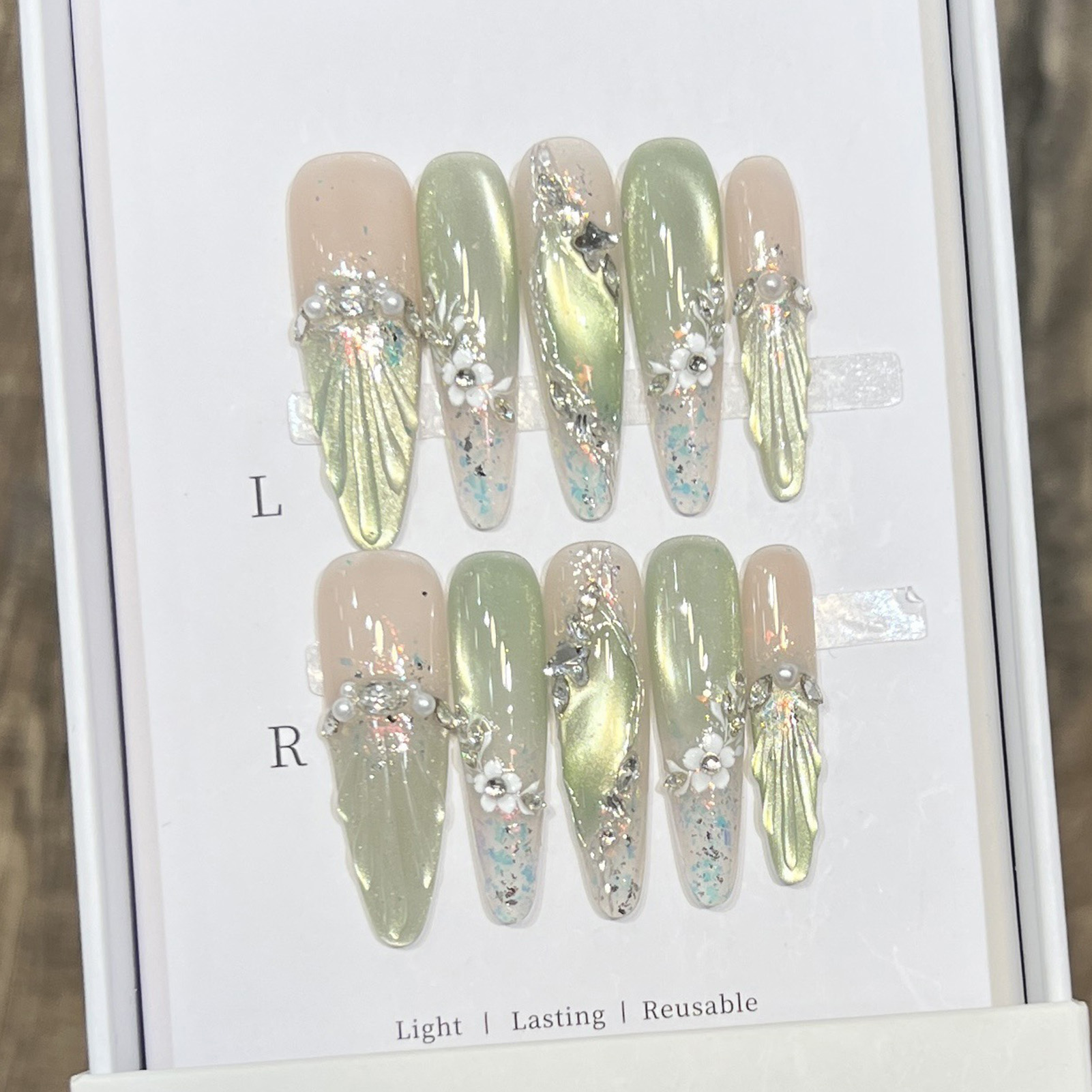 10pcs Long Almond Fake Nails T - Nail Art Y2K ulasan dan harga