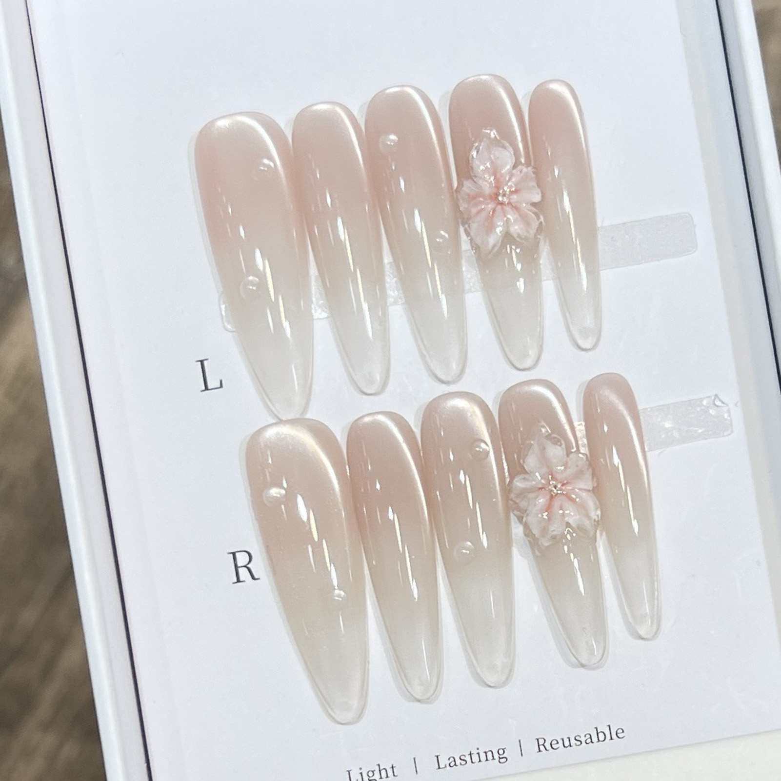 10pcs Long Almond Fake Nails T - Nail Art Y2K ulasan dan harga