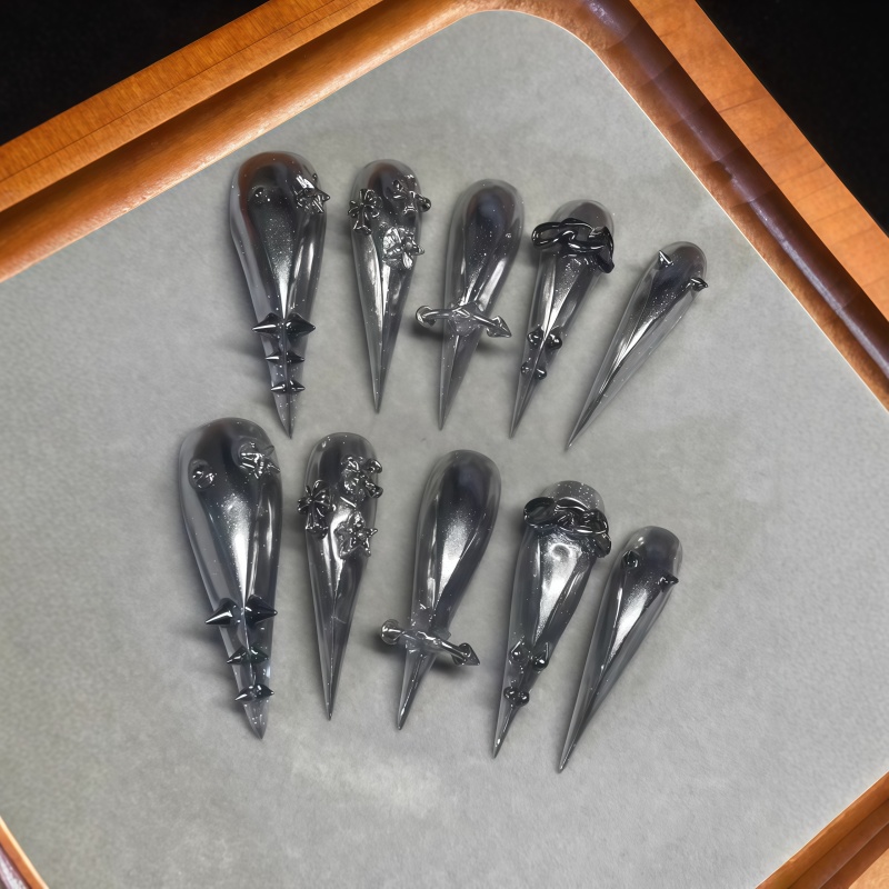 New 10PCS Gothic Gray Glitter  - Nail Art Y2K ulasan dan harga