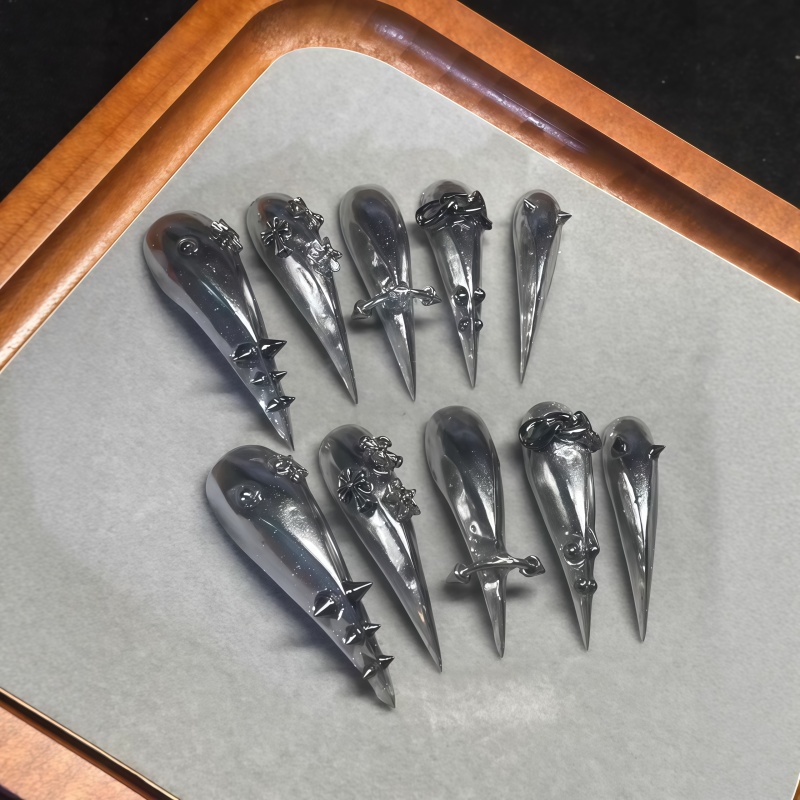 New 10PCS Gothic Gray Glitter  - Nail Art Y2K ulasan dan harga
