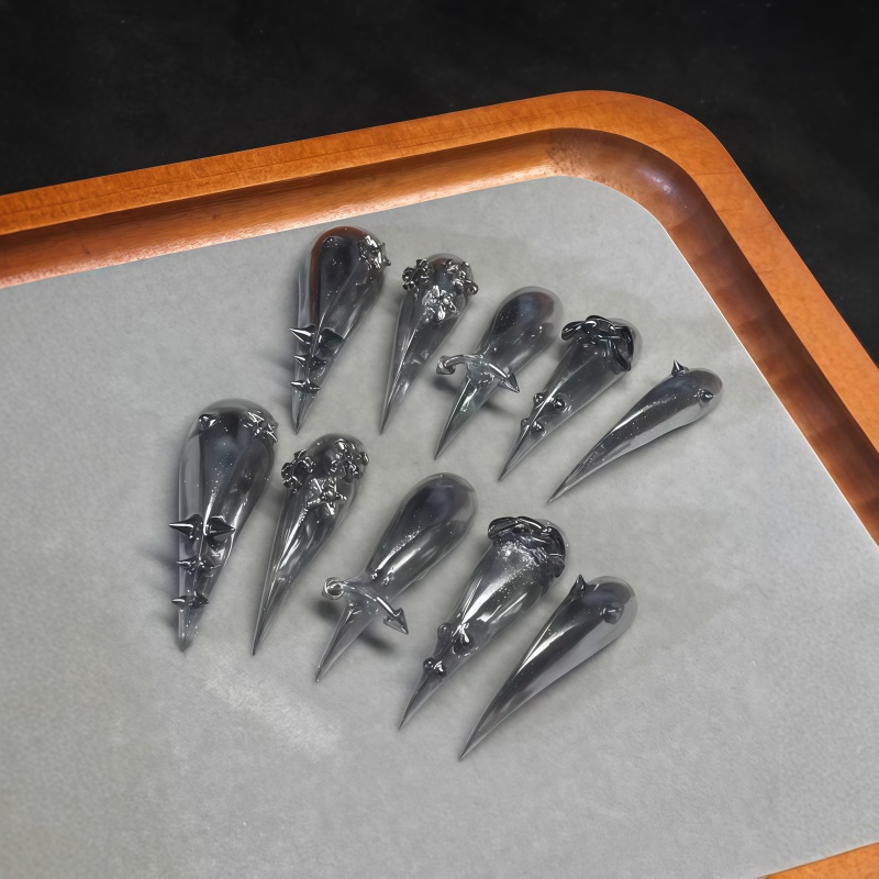 New 10PCS Gothic Gray Glitter  - Nail Art Y2K ulasan dan harga