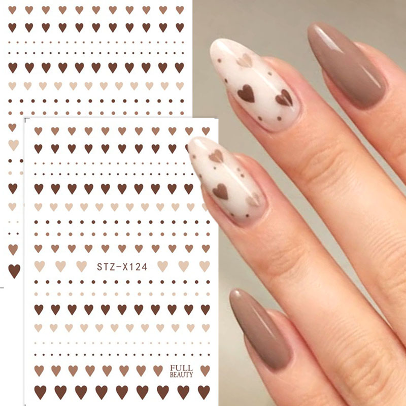 2pcs Cute Brown Heart Polka Do - Nail Art Valentine ulasan dan harga