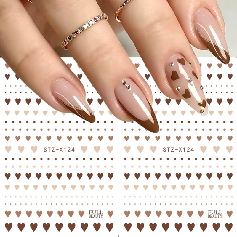 2pcs Cute Brown Heart Polka Do - Nail Art Valentine ulasan dan harga