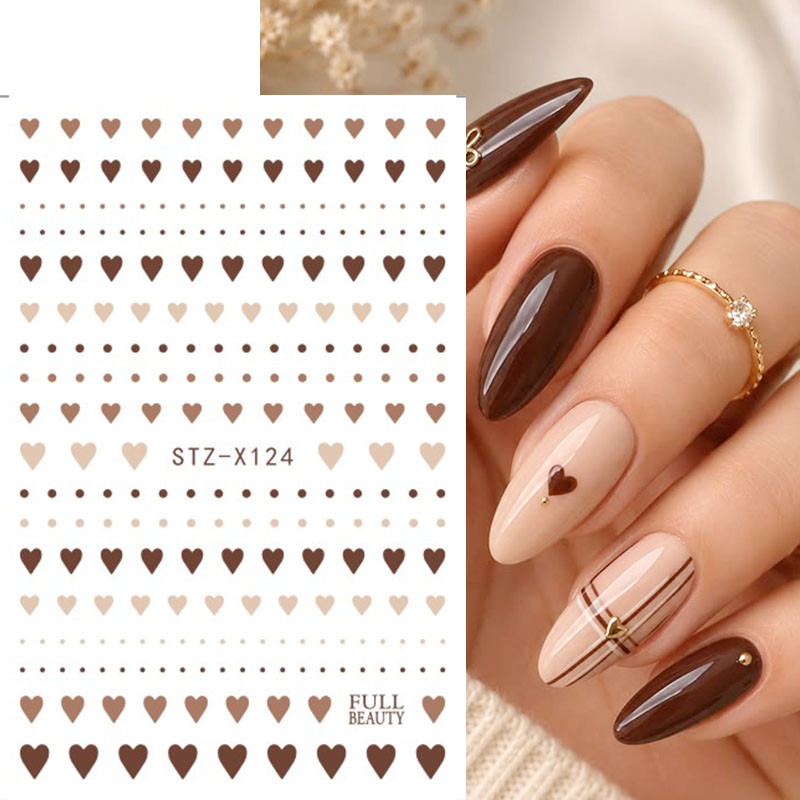 2pcs Cute Brown Heart Polka Do - Nail Art Valentine ulasan dan harga