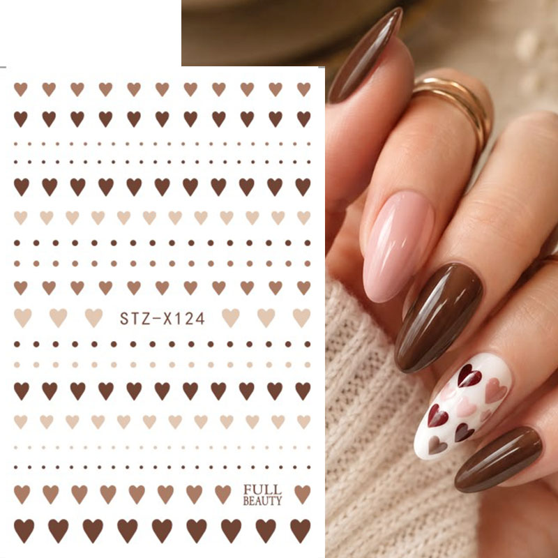 2pcs Cute Brown Heart Polka Do - Nail Art Valentine ulasan dan harga
