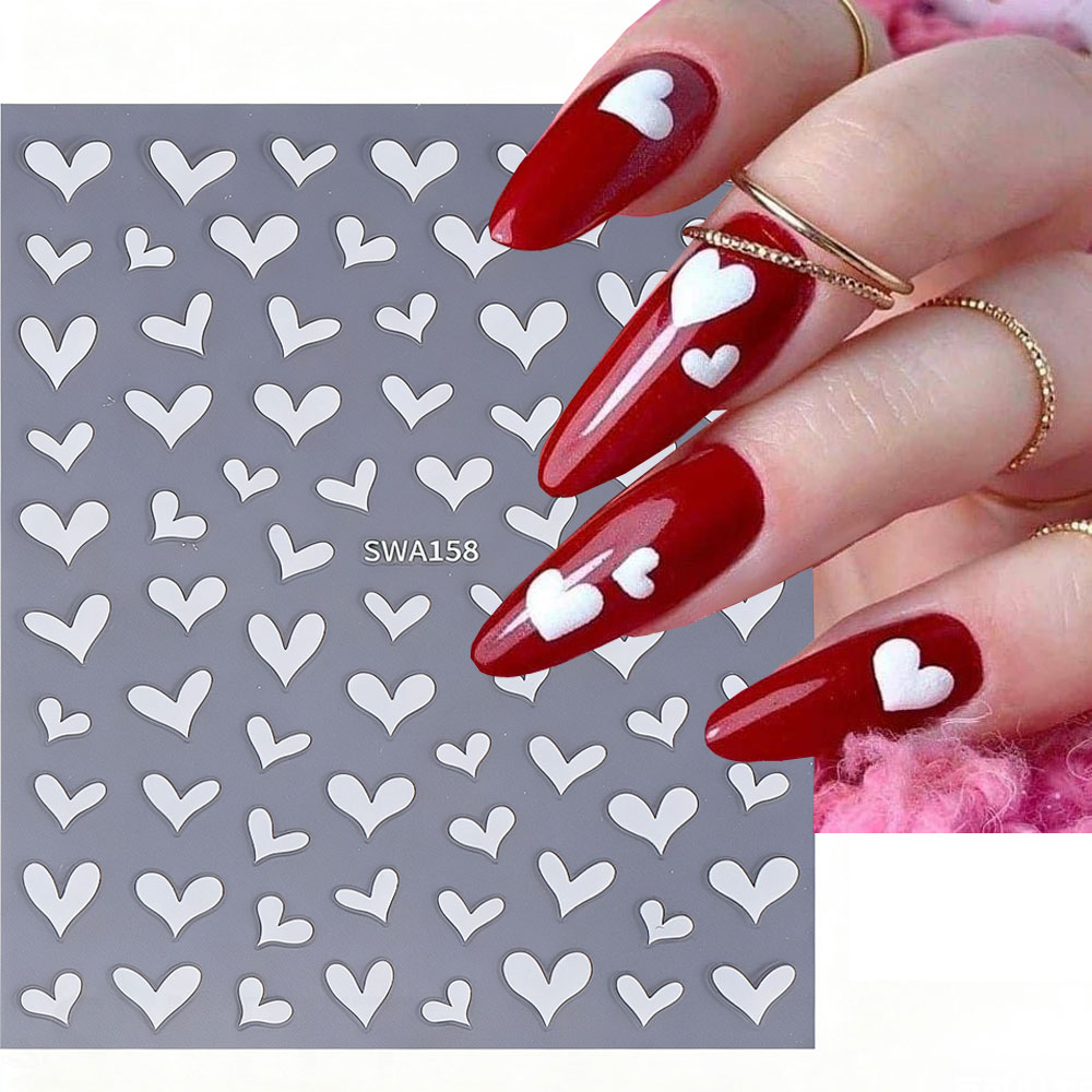 3D White Heart Valentine's Day - Nail Art Valentine ulasan dan harga