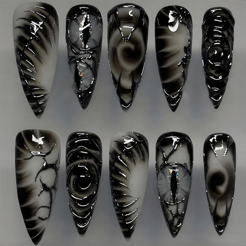 Stiletto Gothic Press On Nails - Nail Art Y2K ulasan dan harga