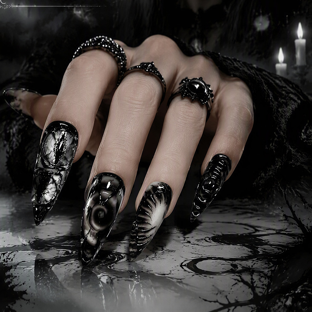 Stiletto Gothic Press On Nails - Nail Art Y2K ulasan dan harga