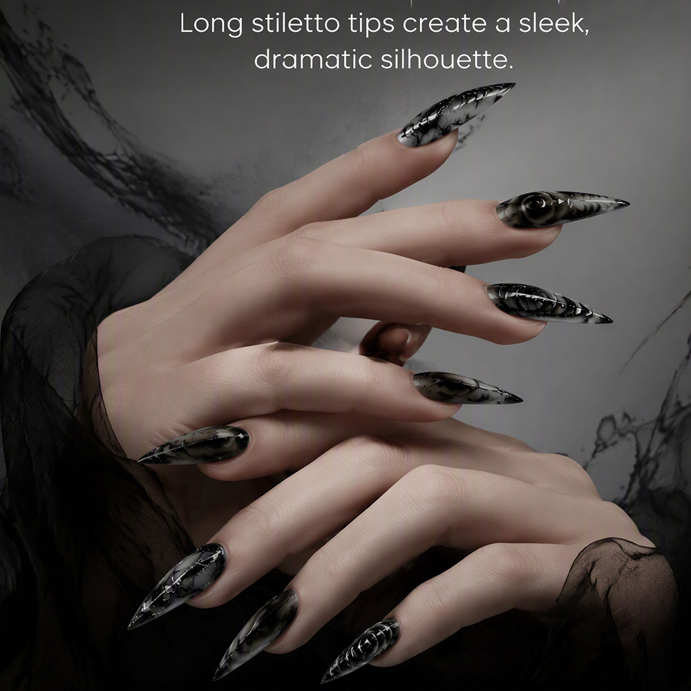 Stiletto Gothic Press On Nails - Nail Art Y2K ulasan dan harga