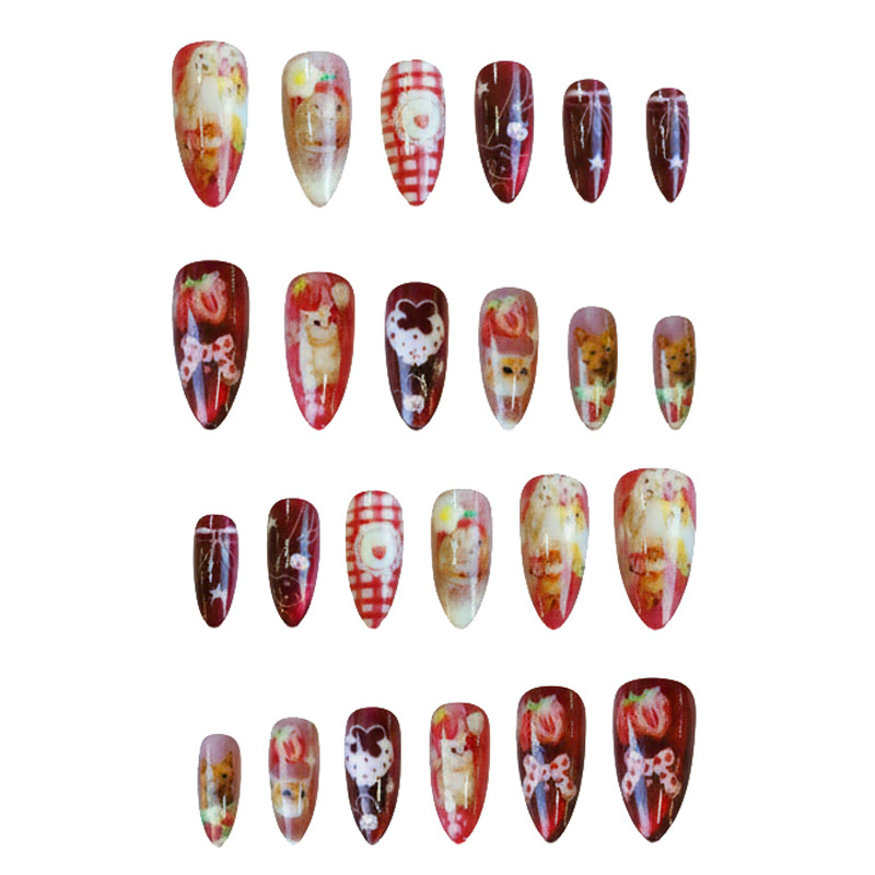 24pcs Strawberry Cat's Eye Pre - Nail Art Y2K ulasan dan harga