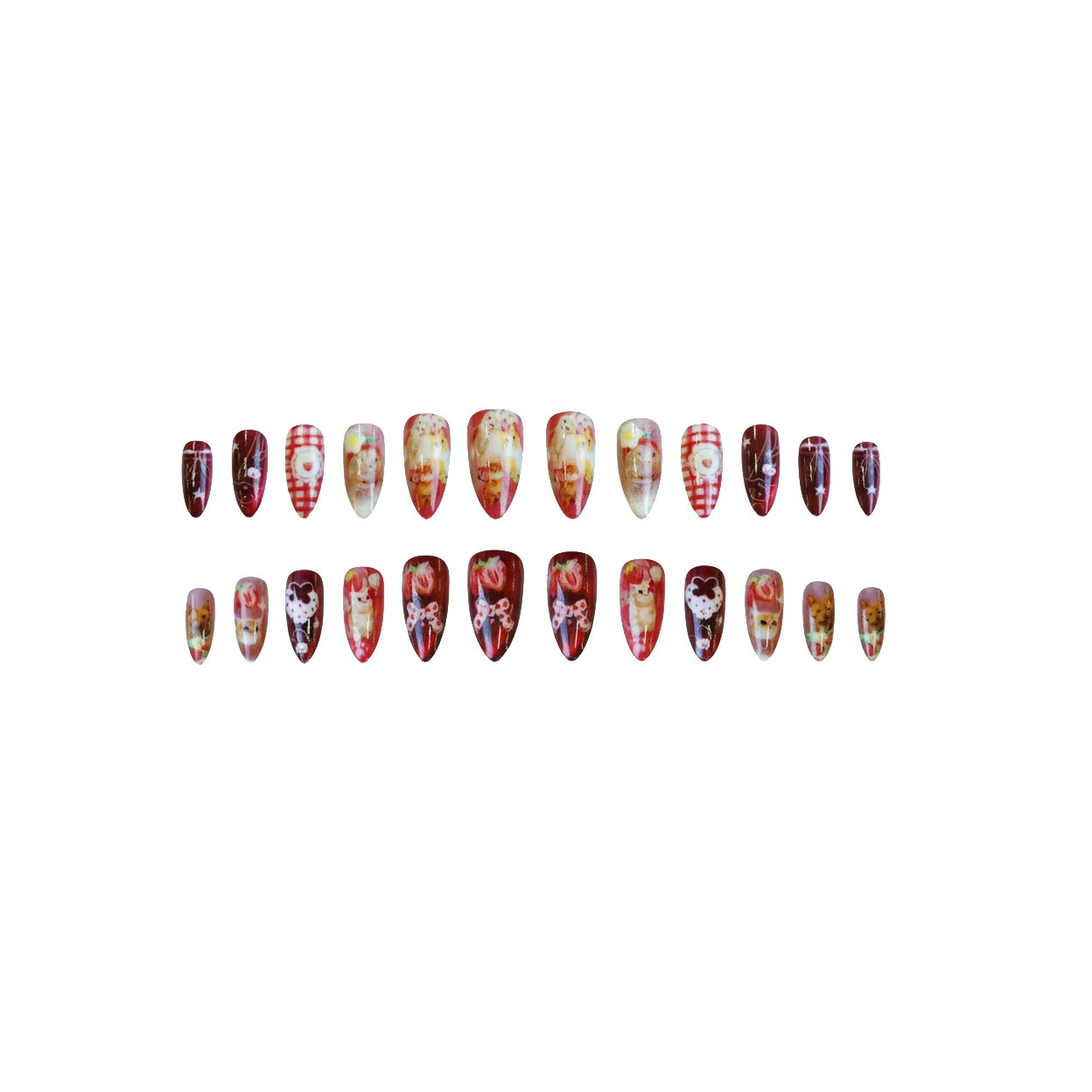 24pcs Strawberry Cat's Eye Pre - Nail Art Y2K ulasan dan harga